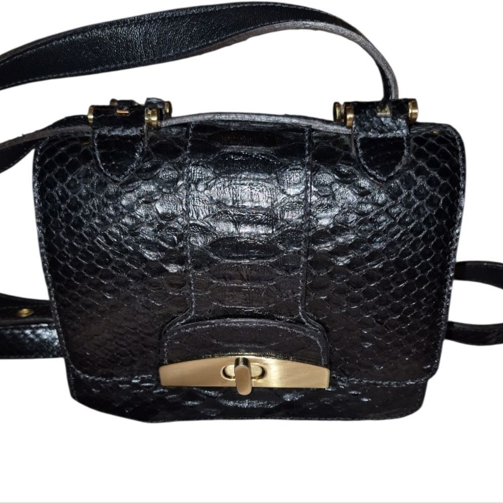 Zibba Black Snake Print Leather Triple Compartment Crossbody Brazil